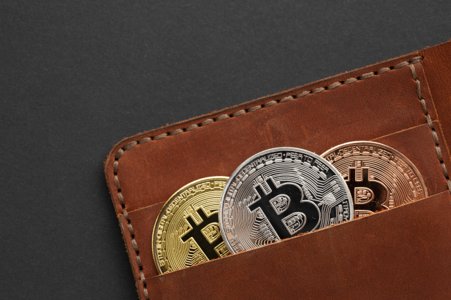एक बटुआ चित्रण में Bitcoins