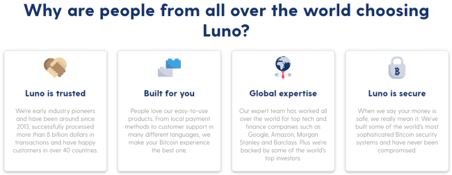 Luno.com पेज सेक्शन का स्क्रीनशॉट