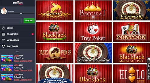 חלק ממבחר משחקי השולחן ב- Syndicate.casino